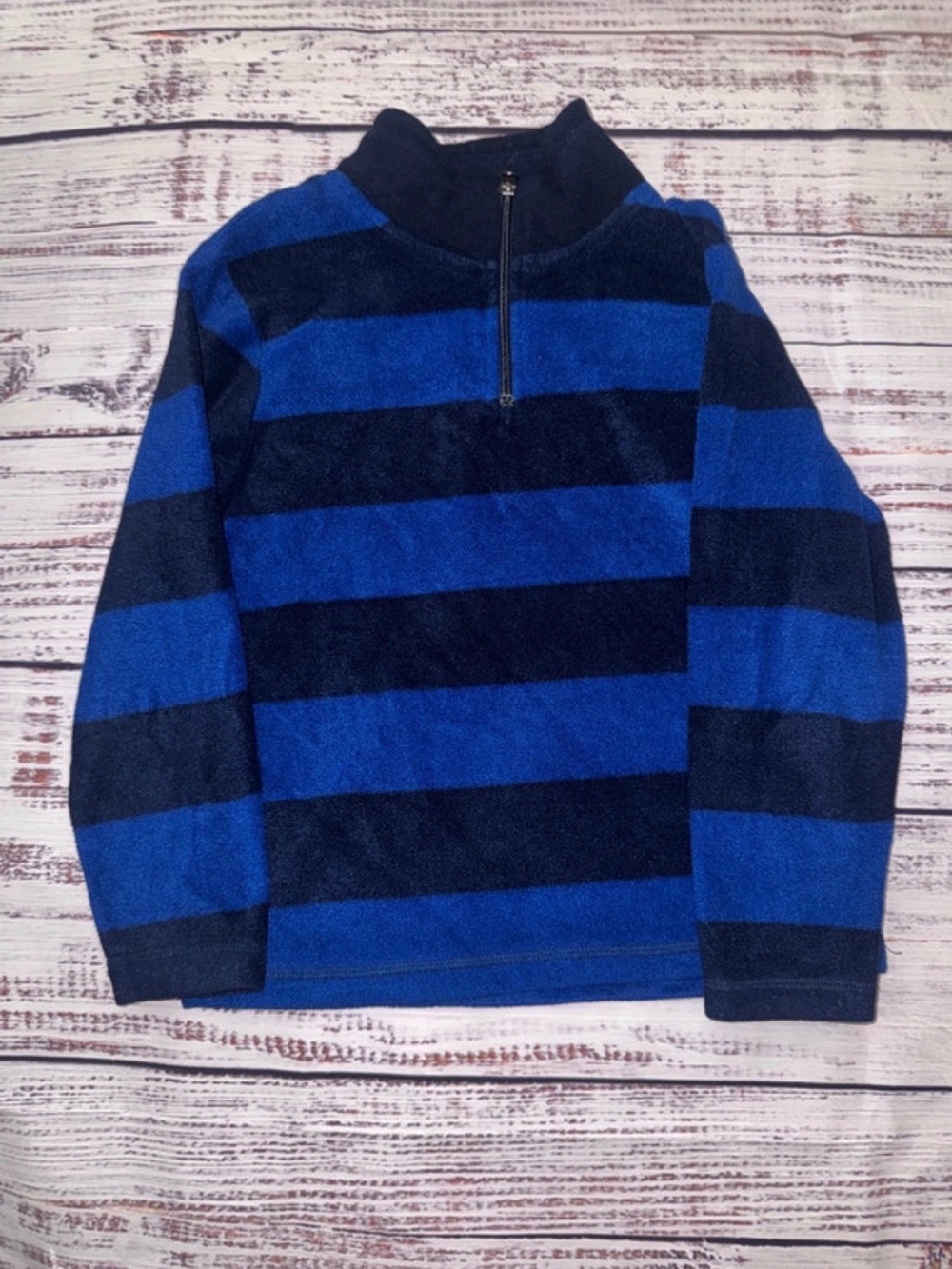 Place Men's Striped Half-Zip Fleece Sweater - Blue & Black
